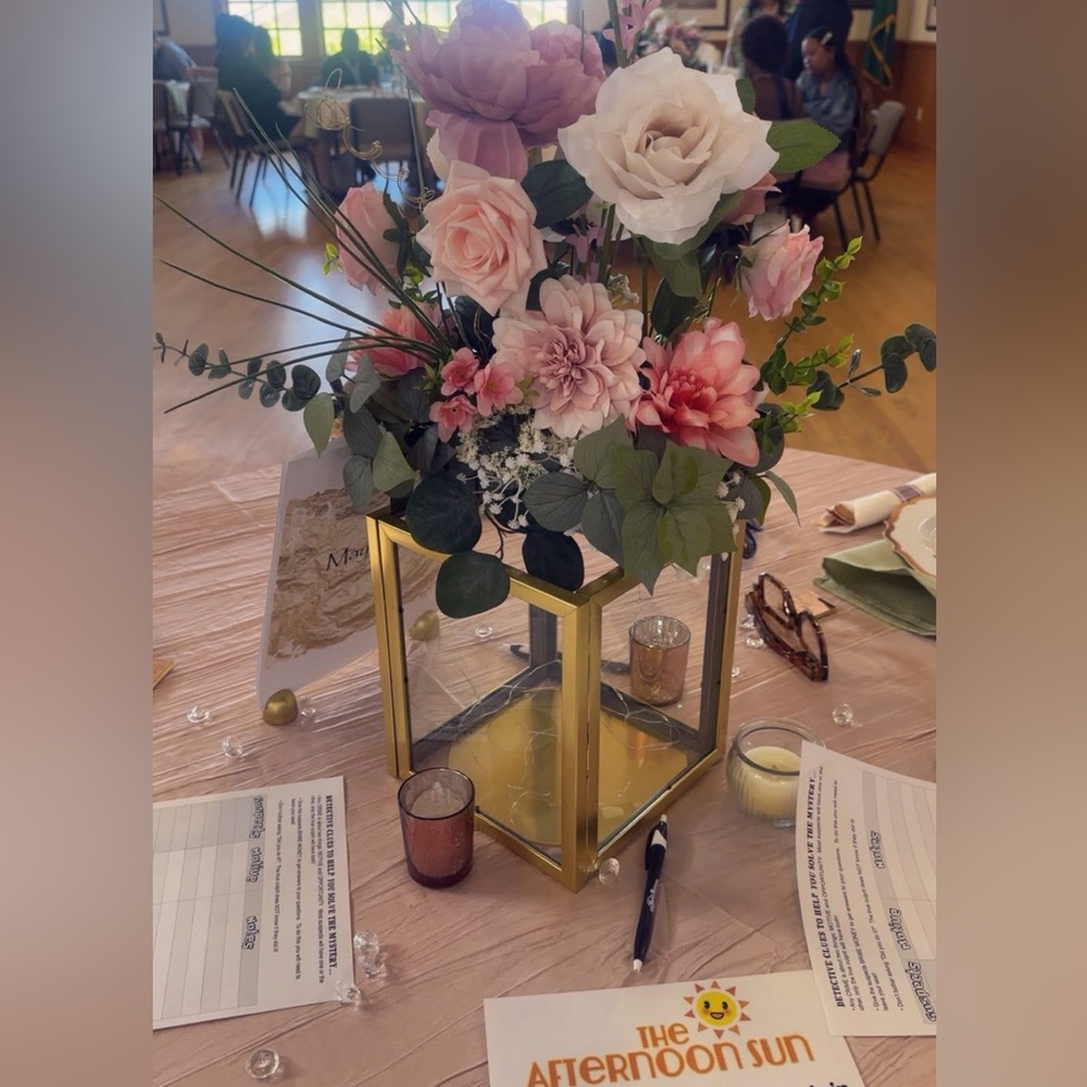 Gold and Glass Floral Centerpiece